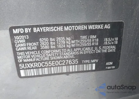 2014 BMW X5 xDrive35I из США, поврежденный, VIN 5UXKR0C55E0C27635